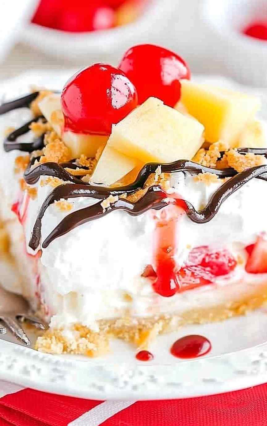 No bake banana split dessert No Bake Banana Split Dessert