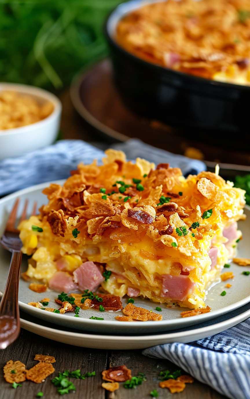 Ham and Cheese Breakfast Bake with Cornflake Crunch