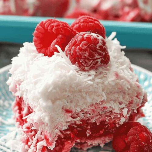 Coconut Raspberry Poke Cake