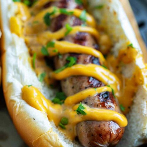 Bratwurst in an Air Fryer with Beer Cheese Sauce