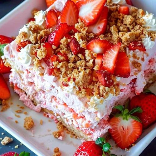 Strawberry Crunch Poke Cake