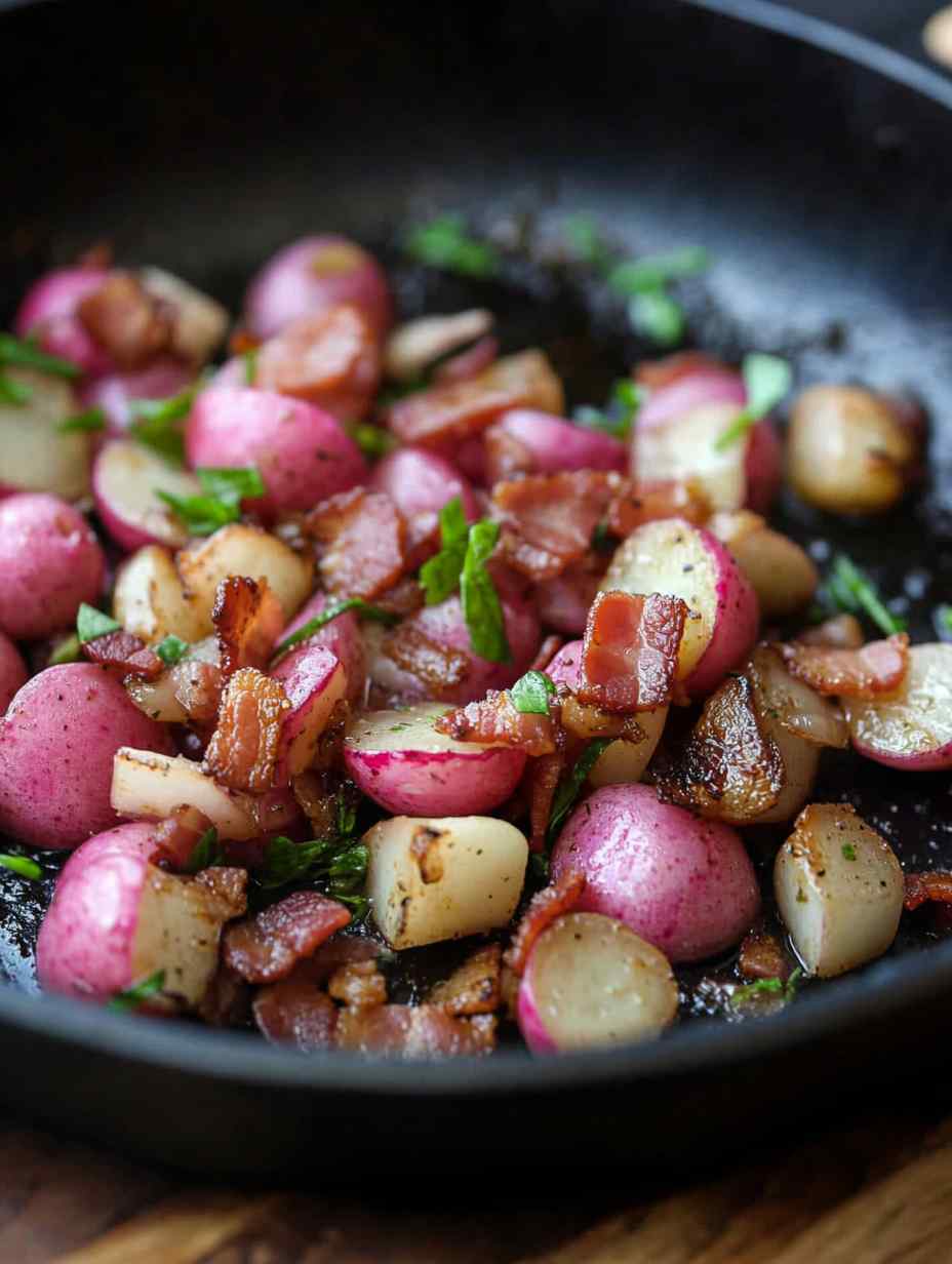 Pan Fried Radishes with Bacon