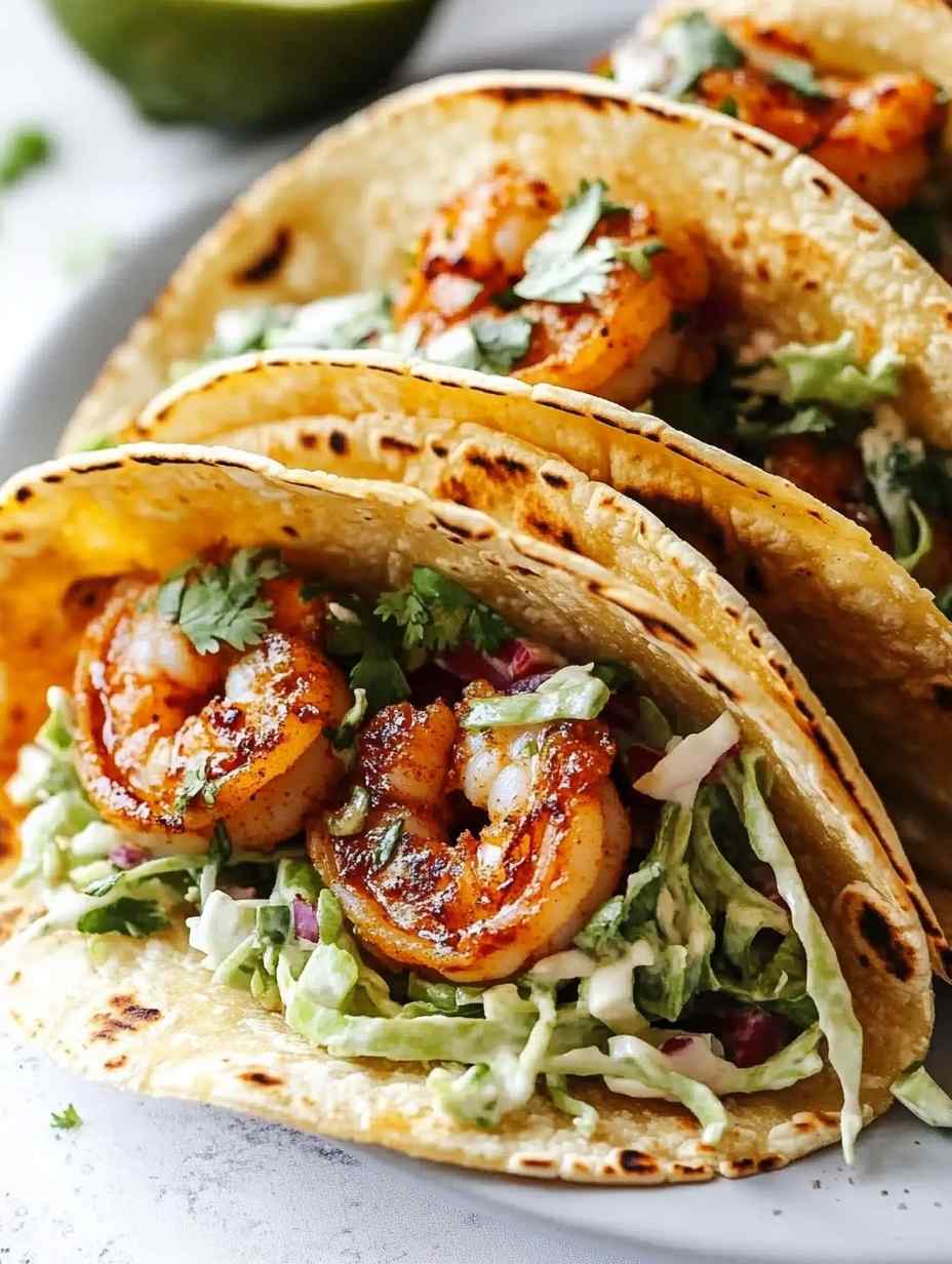 Spicy Shrimp Tacos with Garlic Cilantro Lime Slaw