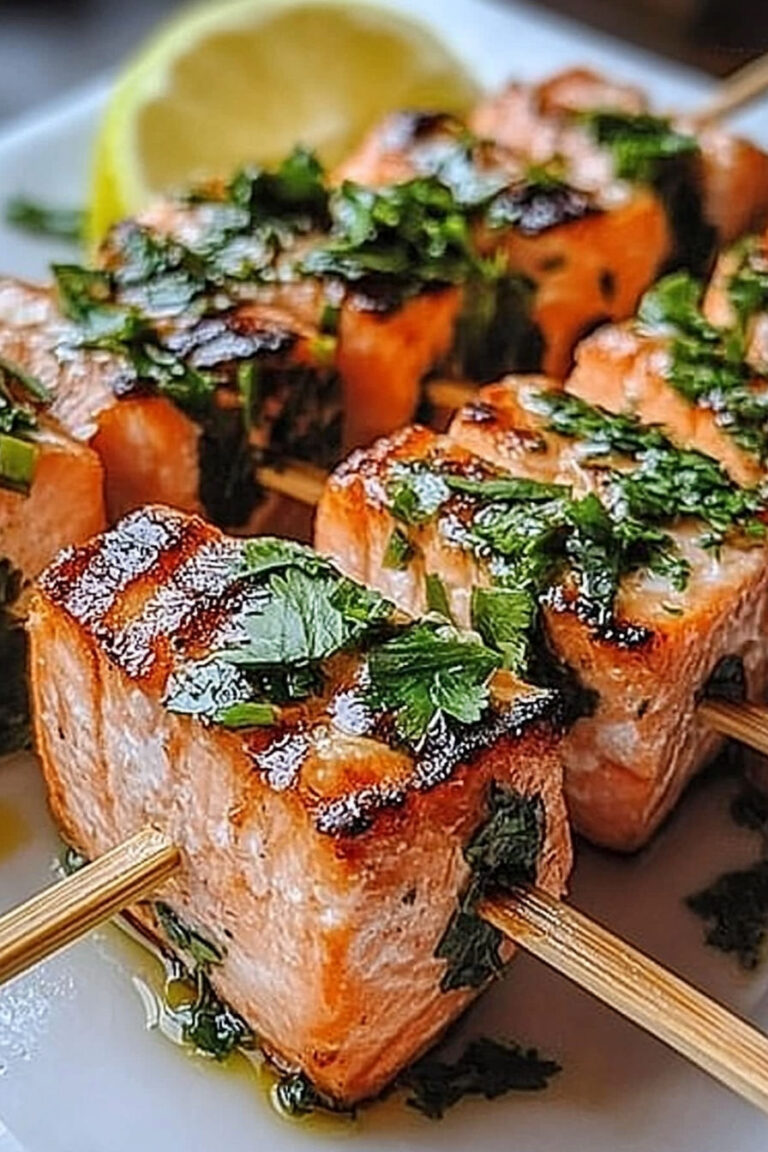 Easy Salmon Skewers with Chimichurri Sauce