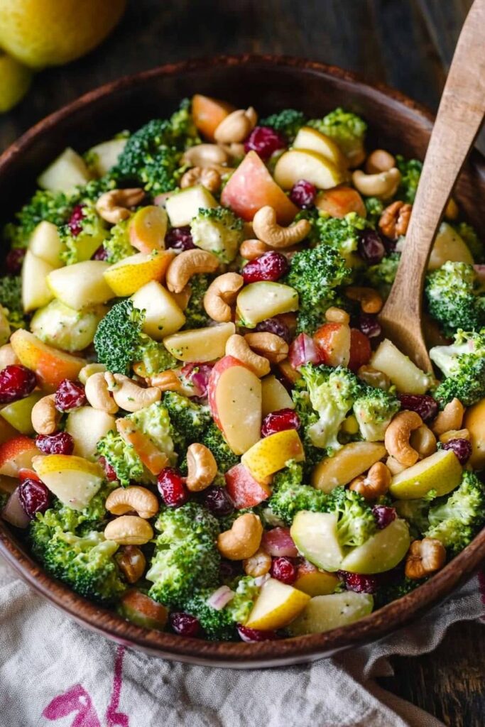 Broccoli Cashew Salad with Apples, Pears, and Cranberries