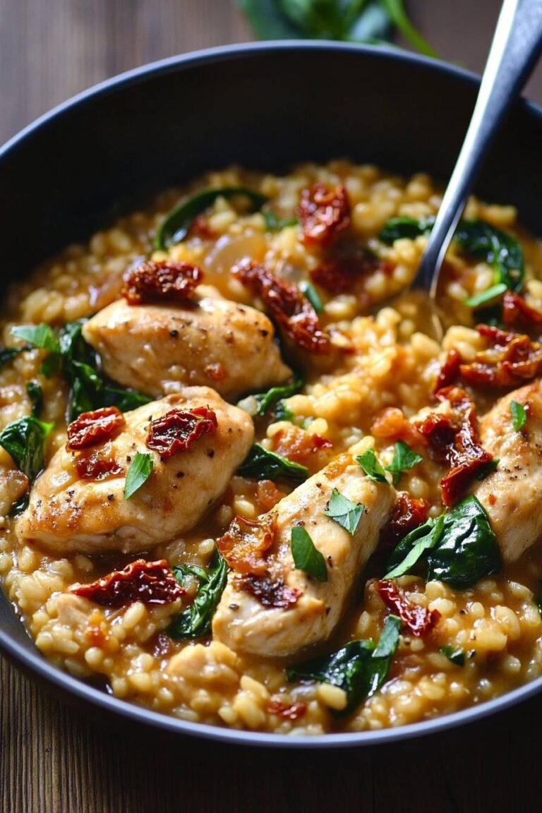 Chicken Risotto with Sun-Dried Tomatoes and Spinach