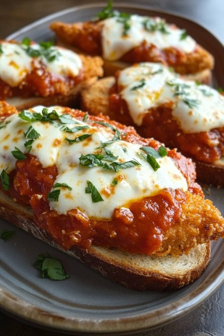 Chicken tenders on Texas toast with sauce and sherred mozzarella
