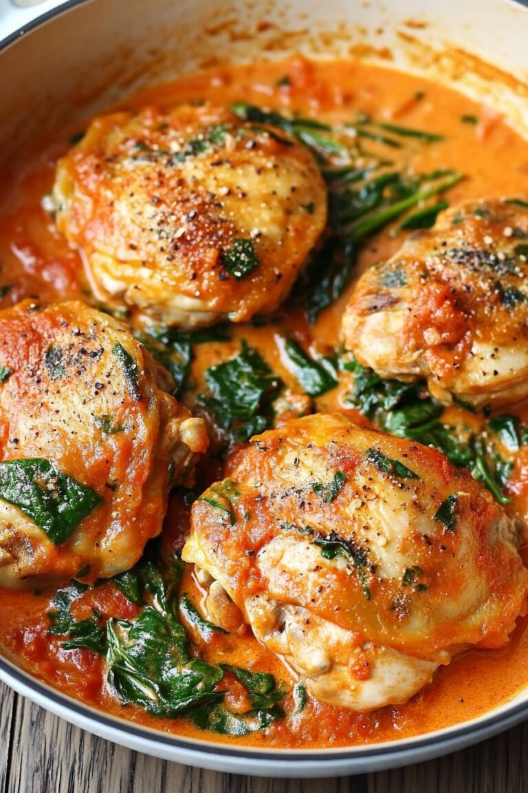 Chicken Thighs with Creamy Tomato Basil Spinach Sauce