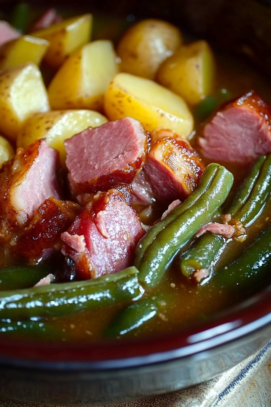Crockpot Ham, Green Beans and Potatoes