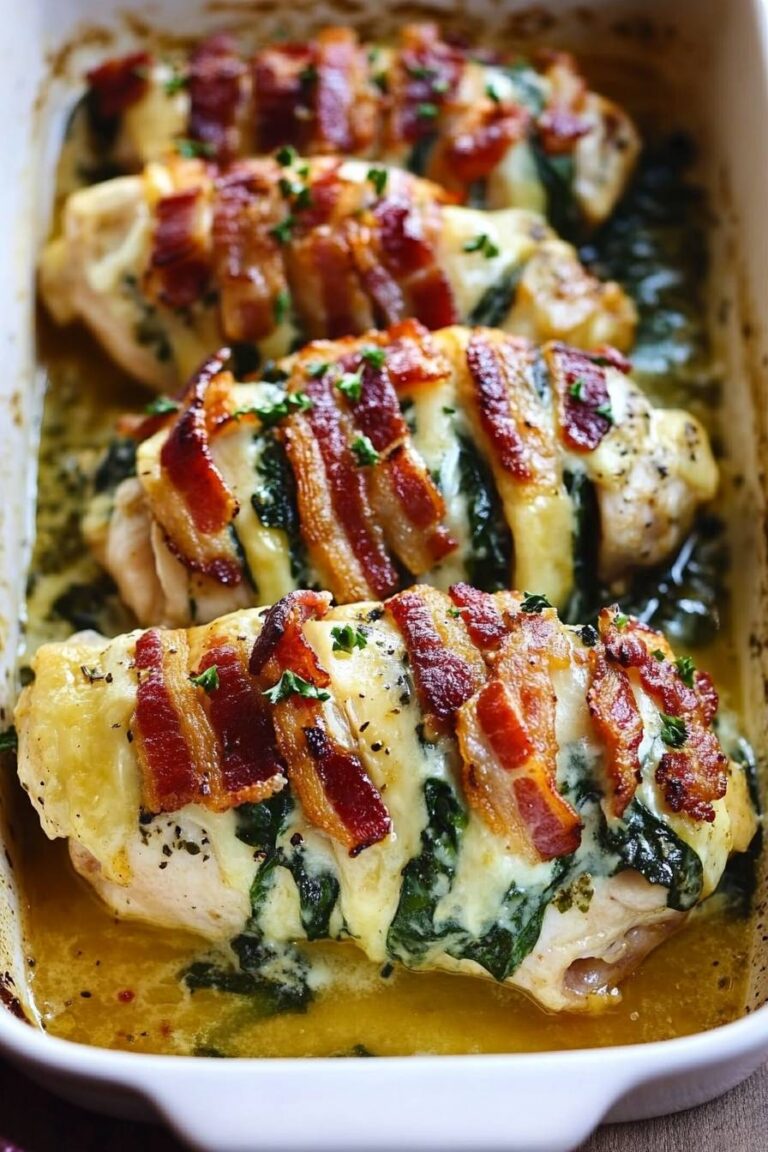 Hasselback Chicken with Spinach, Bacon, and Cheese