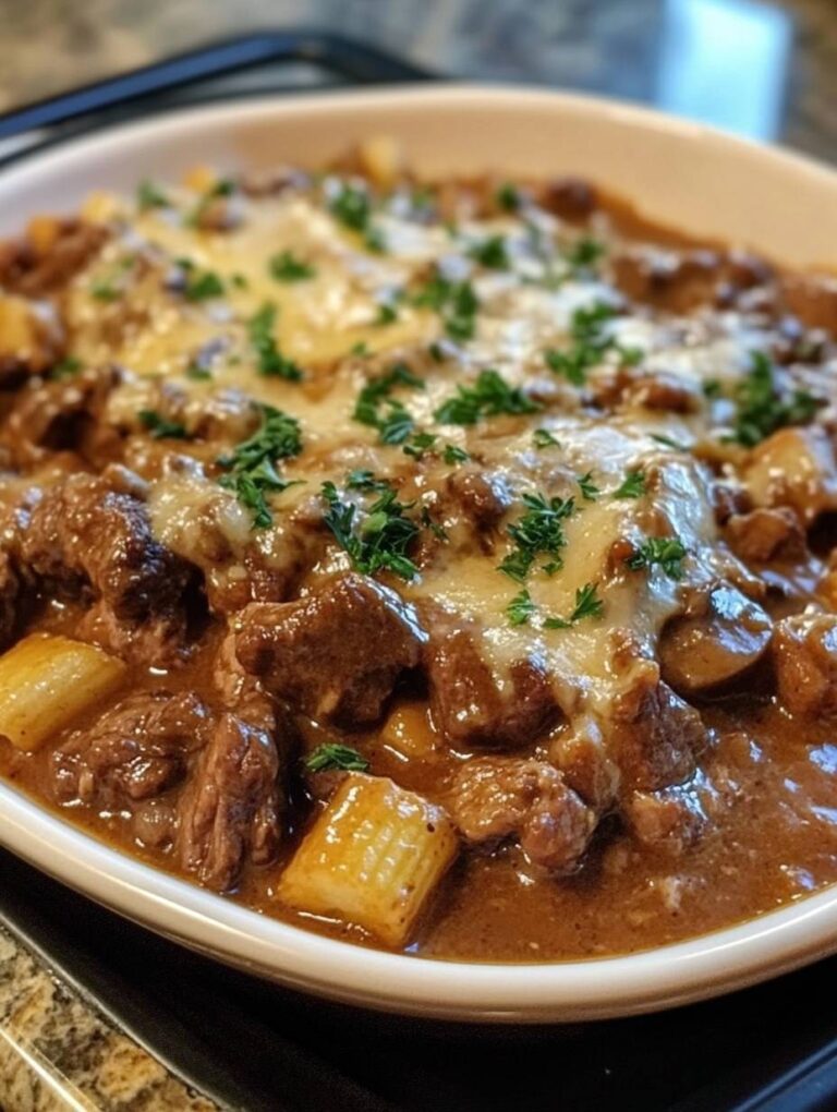 Melt-In-Your-Mouth Beef Tips with Mushroom Gravy