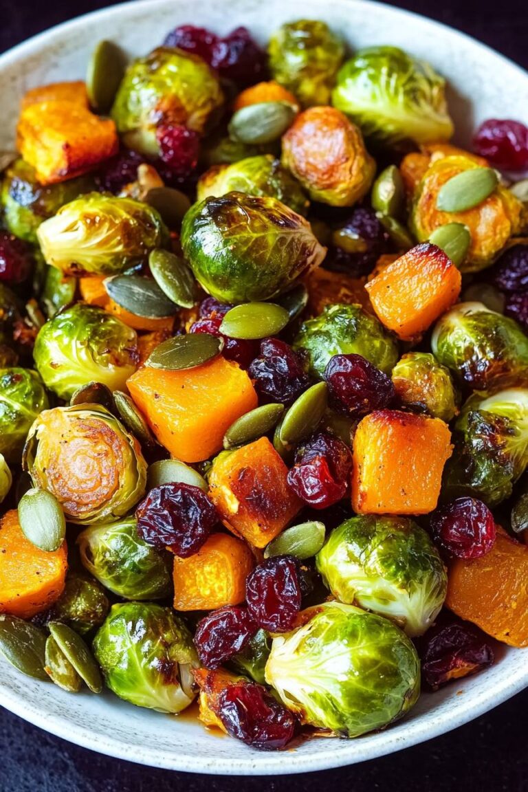 Roasted Brussels Sprouts with Maple Butternut Squash, Toasted Pumpkin Seeds, and Dried Cranberries