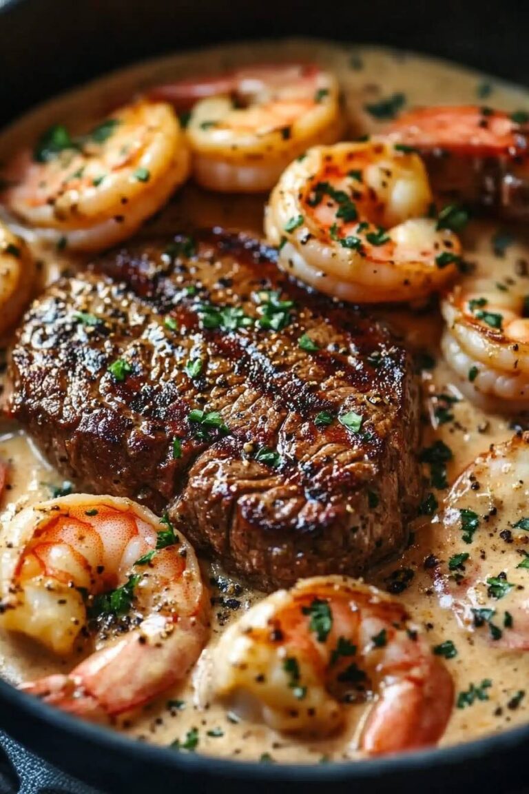 Steak and Creamy Shrimp