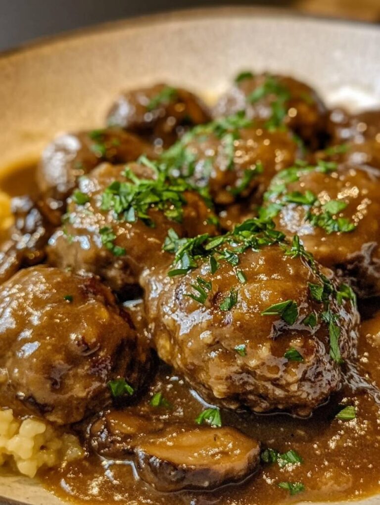 The Ultimate Salisbury Steak Meatballs with Mushroom Gravy