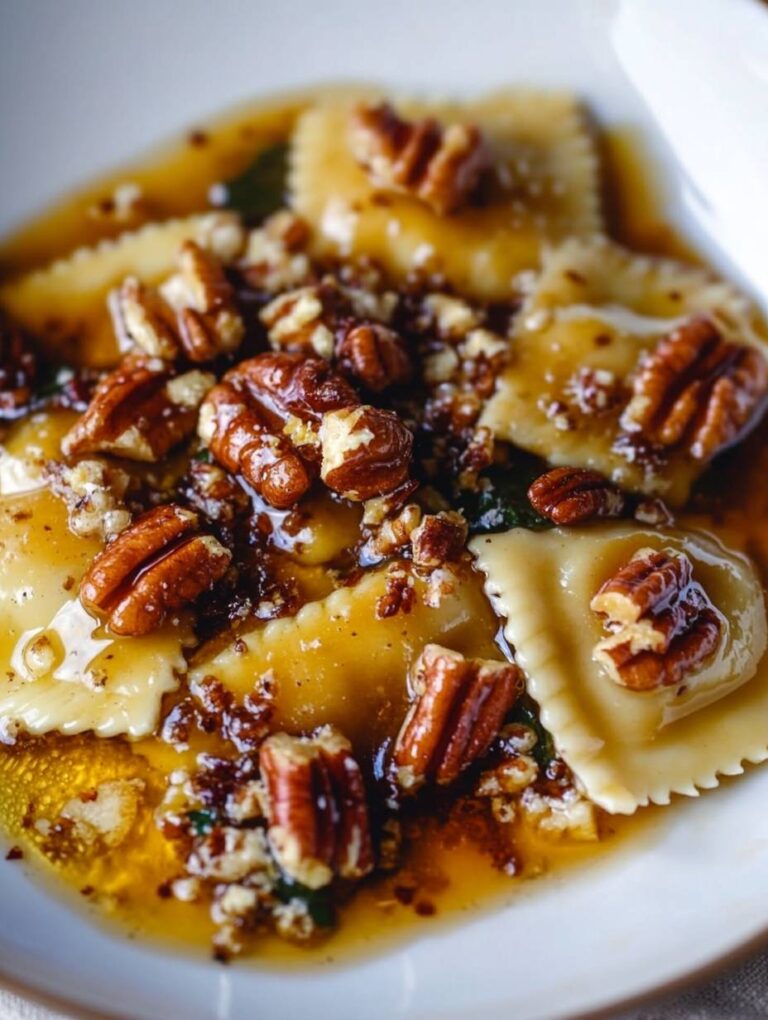 Butternut Squash Ravioli with Brown Butter Sauce and Pecans