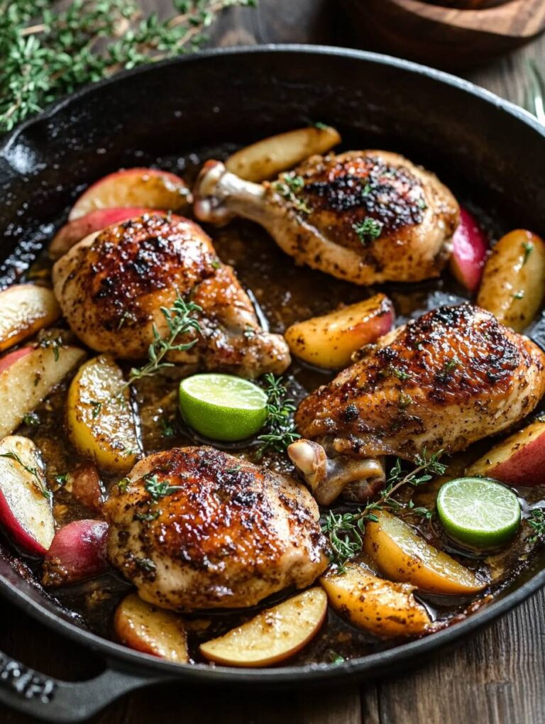Chicken with Cooked Apples and Maple-Lime Sauce