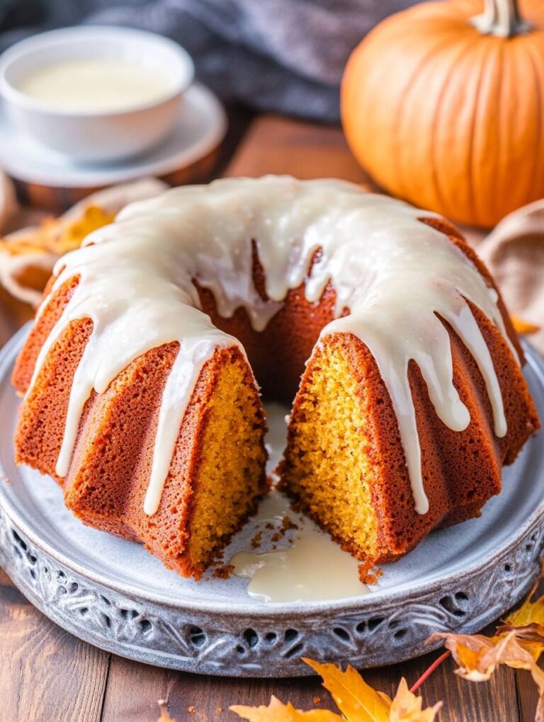 Fall Spiced Pumpkin Bundt Cake with Cream Cheese Glaze