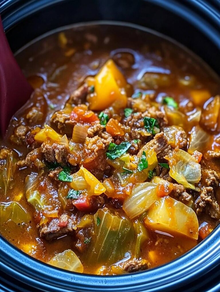 Slow Cooker Spicy Cabbage Beef Soup
