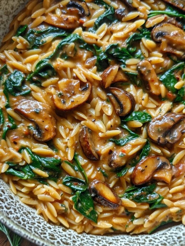 Spinach and Mushroom Orzo in a Creamy Garlic and Smoked Paprika Sauce