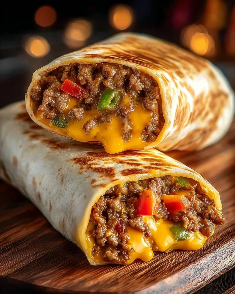 Air Fryer Cheeseburger Wraps served on a plate, garnished with fresh ingredients.
