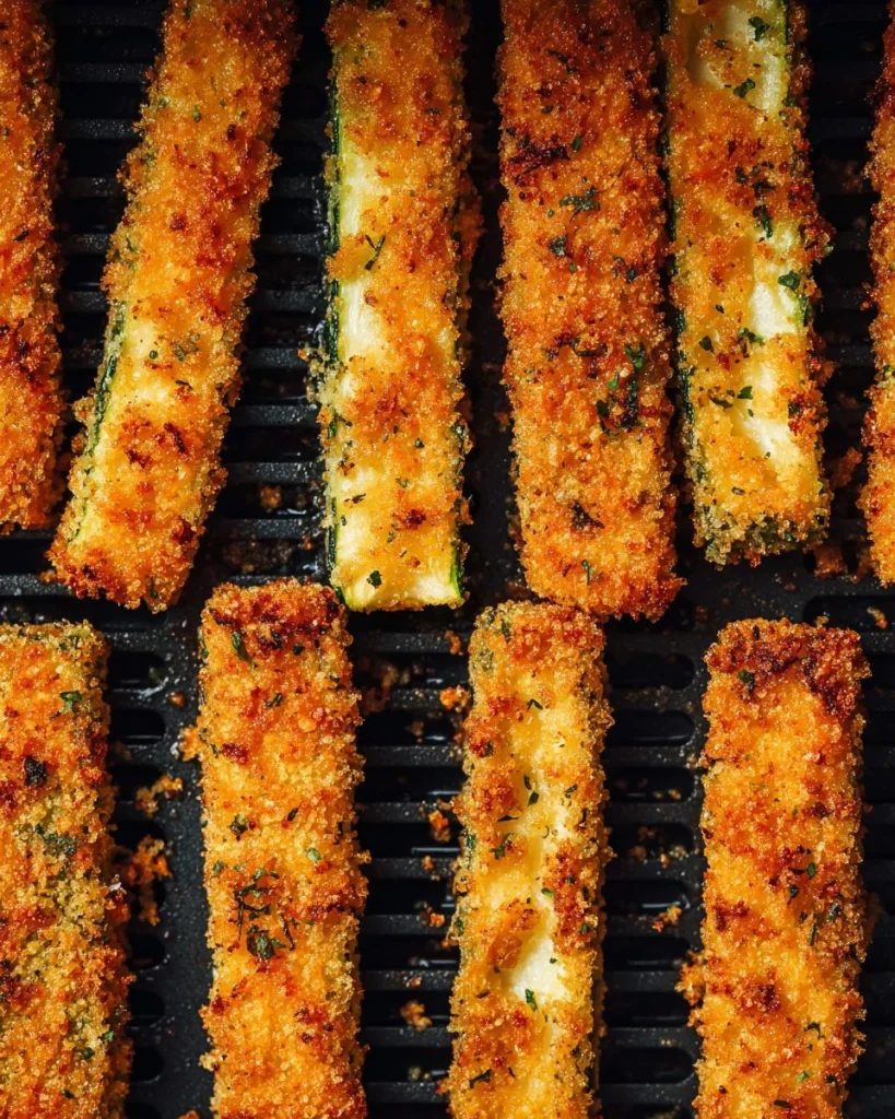 Crispy air fryer zucchini fries served with dipping sauce