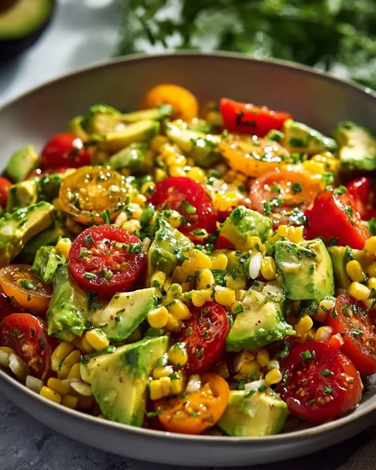 Fresh Avocado Corn Tomato Salad with vibrant colors and healthy ingredients