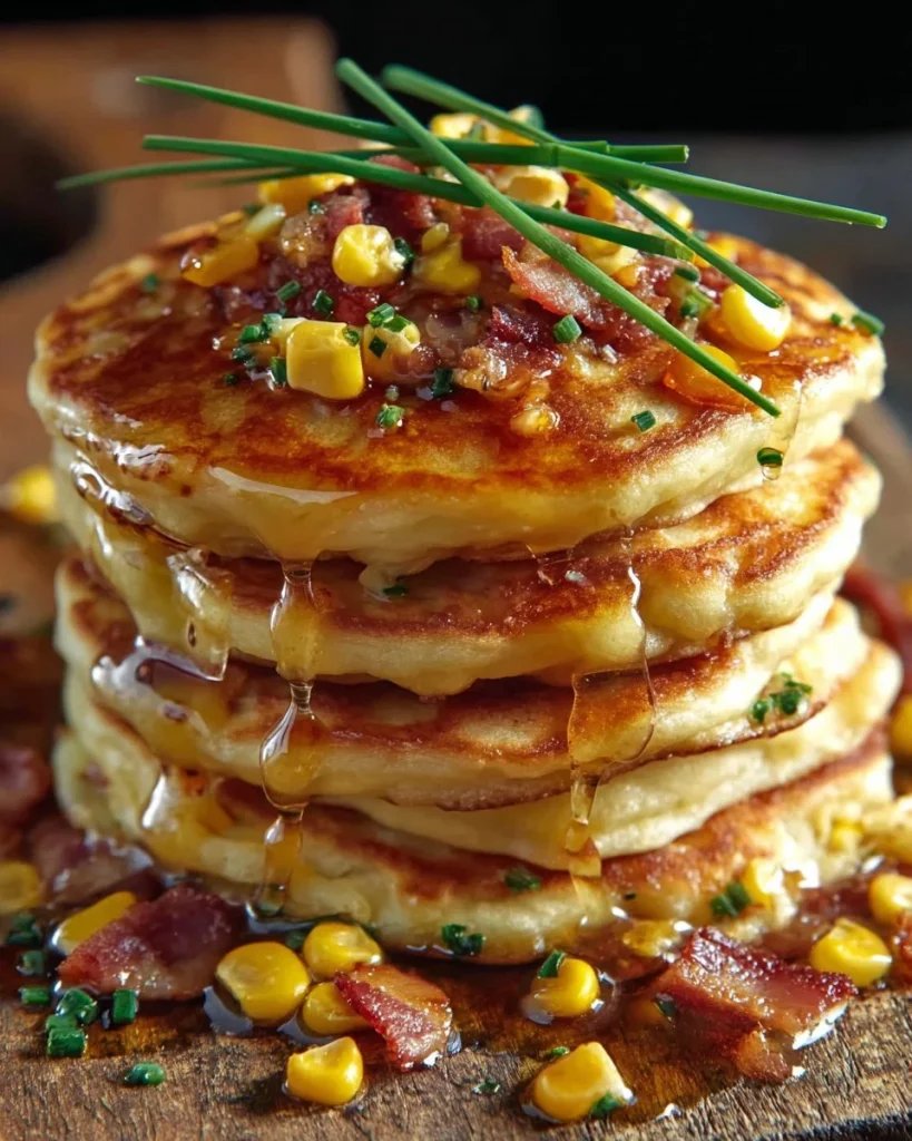 Delicious bacon and corn griddle cakes served on a plate