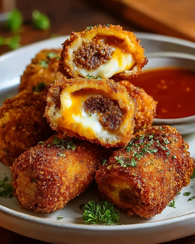 Bacon cheeseburger mozzarella bombs with melted cheese and crispy bacon