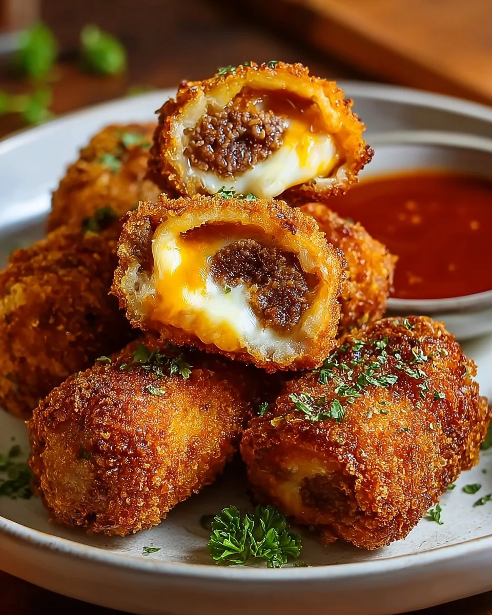 Bacon cheeseburger mozzarella bombs with melted cheese and crispy bacon