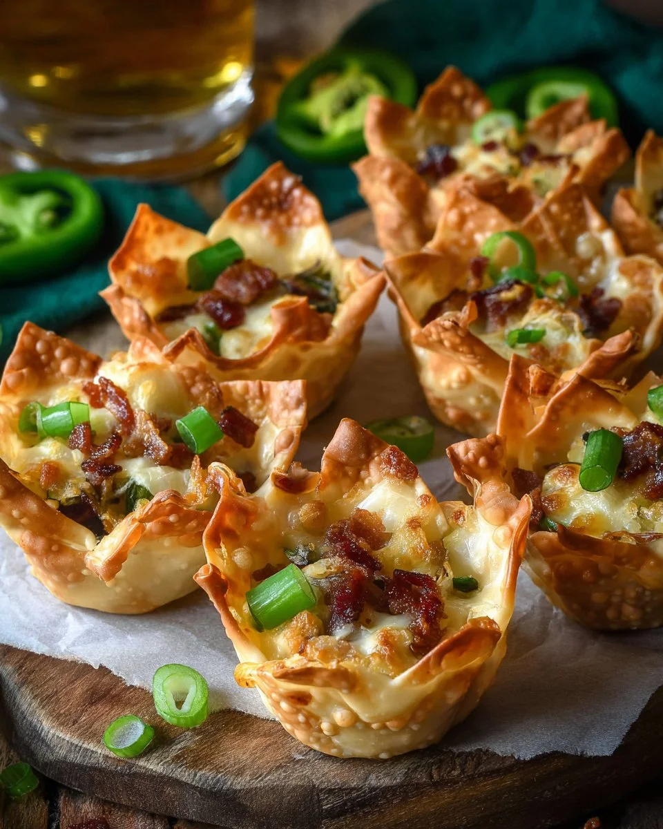 Bacon Jalapeño Popper Wonton Cups deliciously presented on a platter