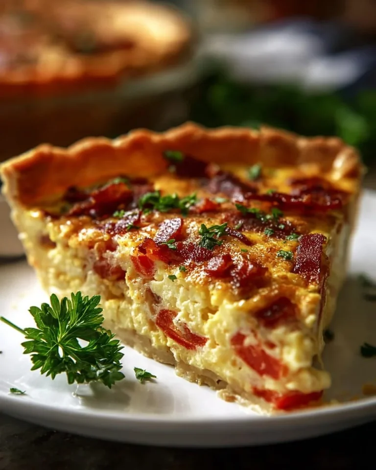 Delicious Bacon Onion Tomato Pie with crispy toppings and fresh ingredients