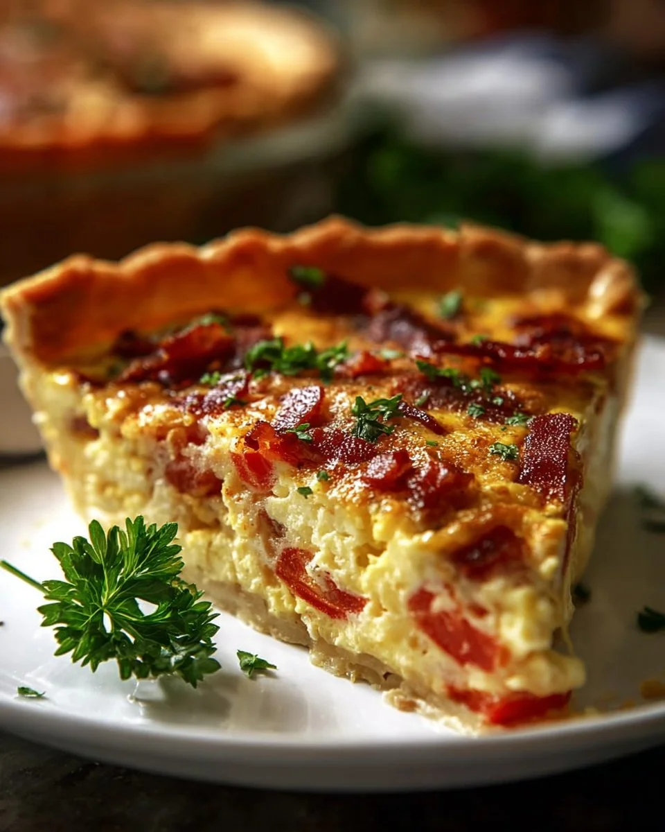 Delicious Bacon Onion Tomato Pie with crispy toppings and fresh ingredients
