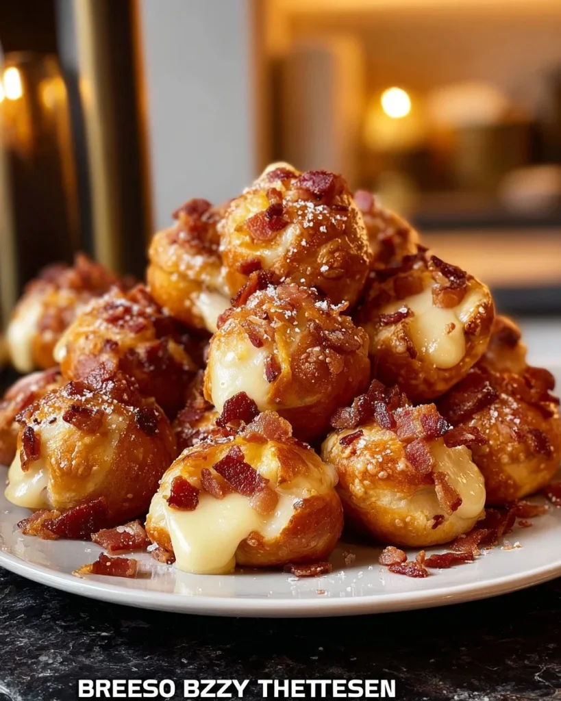 Delicious Bacon-Stuffed Pretzel Bites with melted cheese