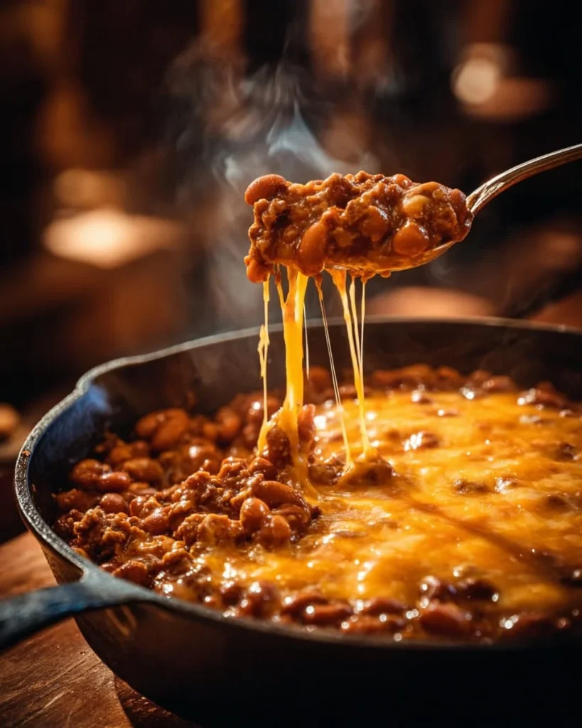 Baked Beans and Ground Beef Casserole served in a dish
