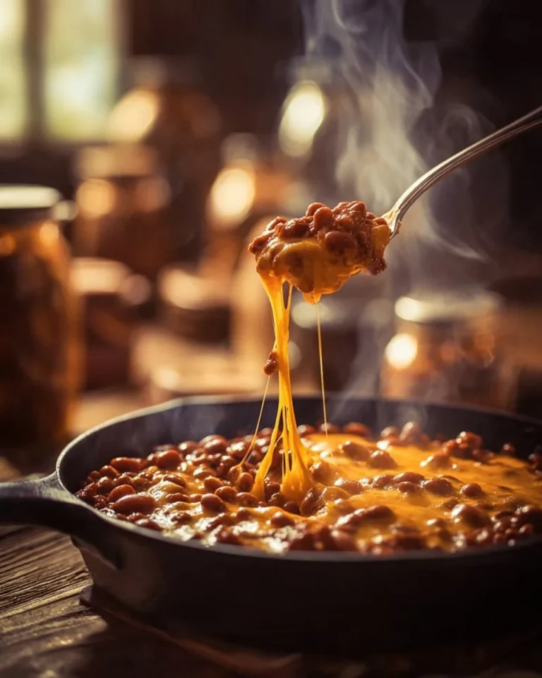 Baked Beans Casserole with Ground Beef served in a baking dish