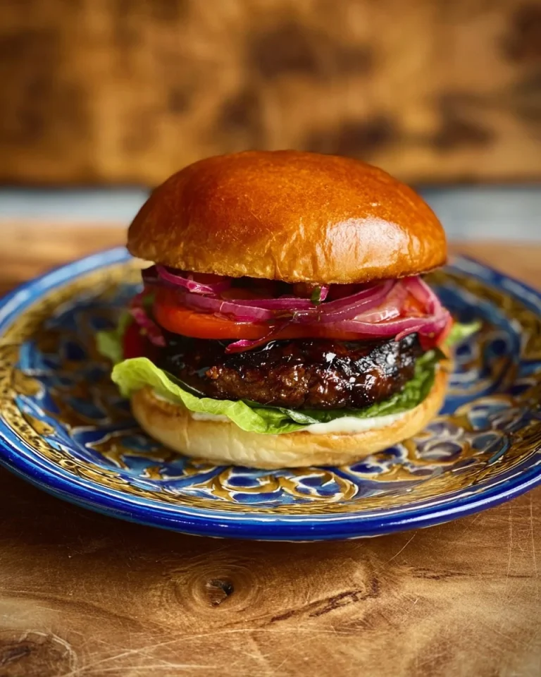 Balsamic Glazed Portobello Mushroom Burger served on a plate with fresh toppings