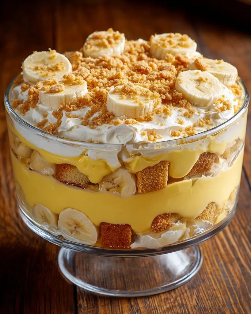 Delicious banana pudding lush dessert layered with creamy filling and bananas