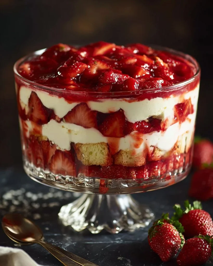 Berry cheesecake trifle with layers of cheesecake and mixed berries