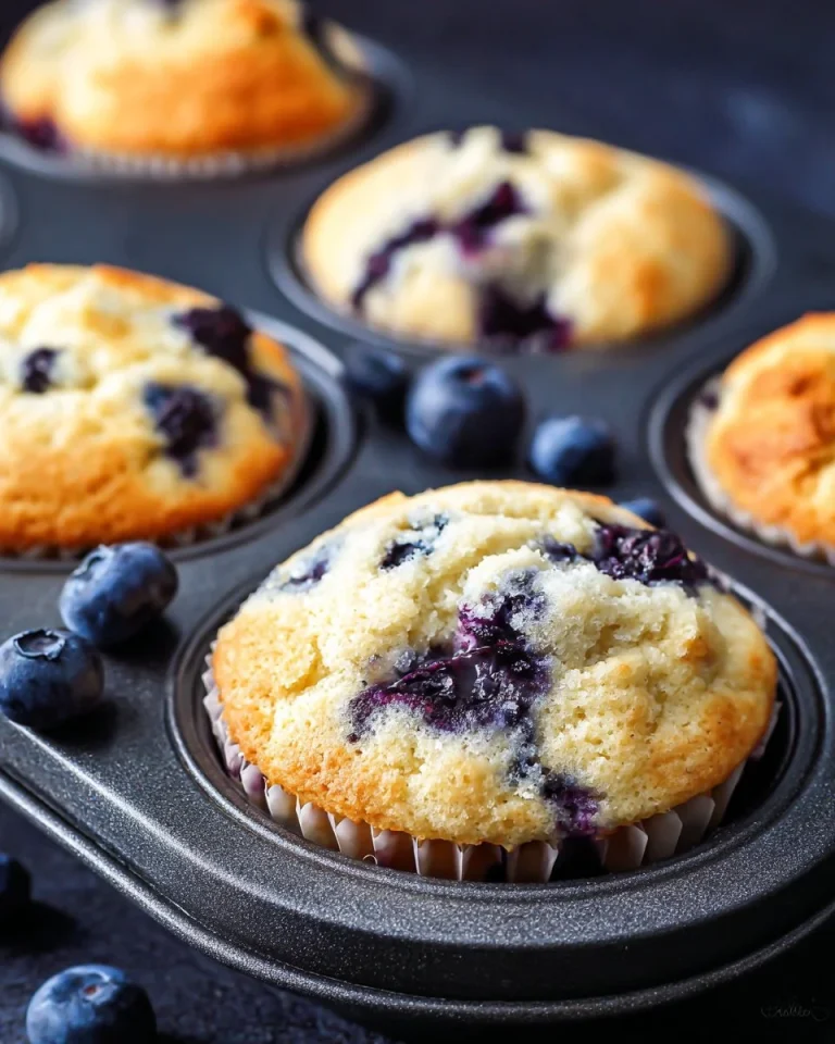Delicious homemade blueberry muffin with fresh blueberries on a wooden table