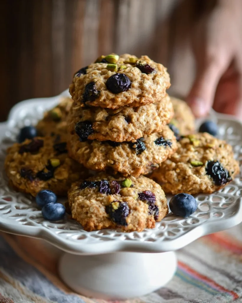 Blueberry pistachio oatmeal cookies fresh from the oven