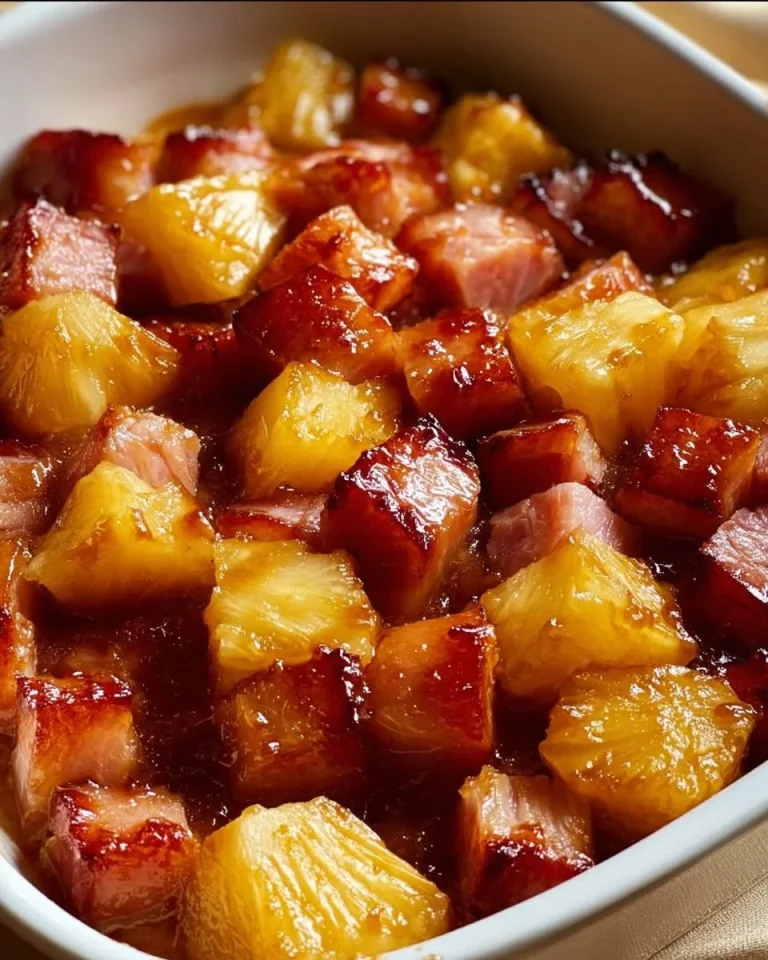 Delicious Brown Sugar Pineapple Ham Bake served on a festive table