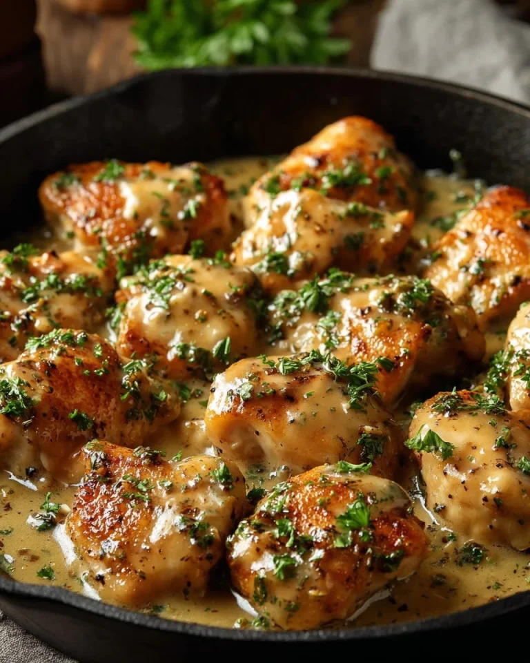 Delicious Butter Garlic Chicken garnished with herbs