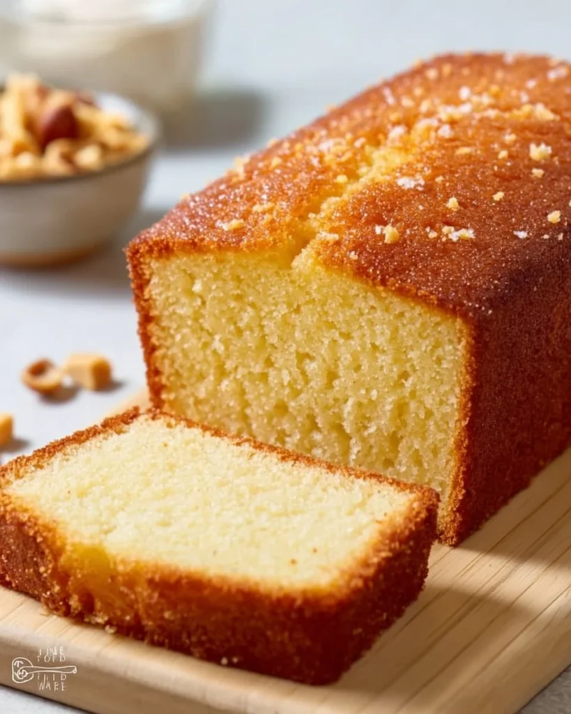 Delicious slice of buttermilk vanilla cake topped with creamy frosting