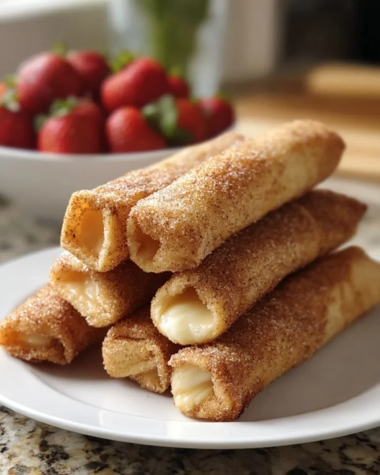 Delicious Cheesecake Taquitos topped with chocolate sauce and berries