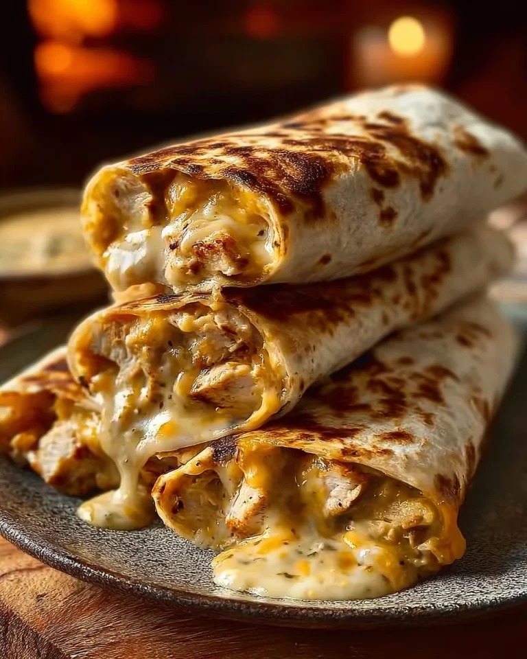 Delicious cheesy garlic chicken wraps on a plate