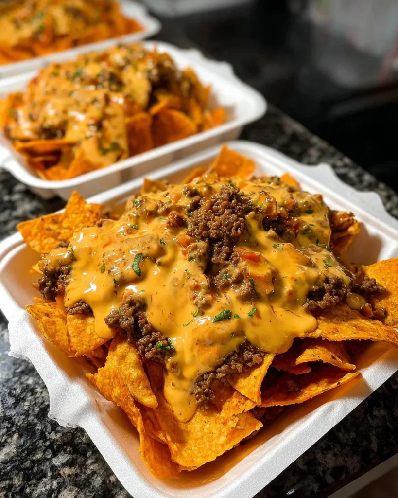 Delicious plate of cheesy nachos topped with jalapeños and melted cheese
