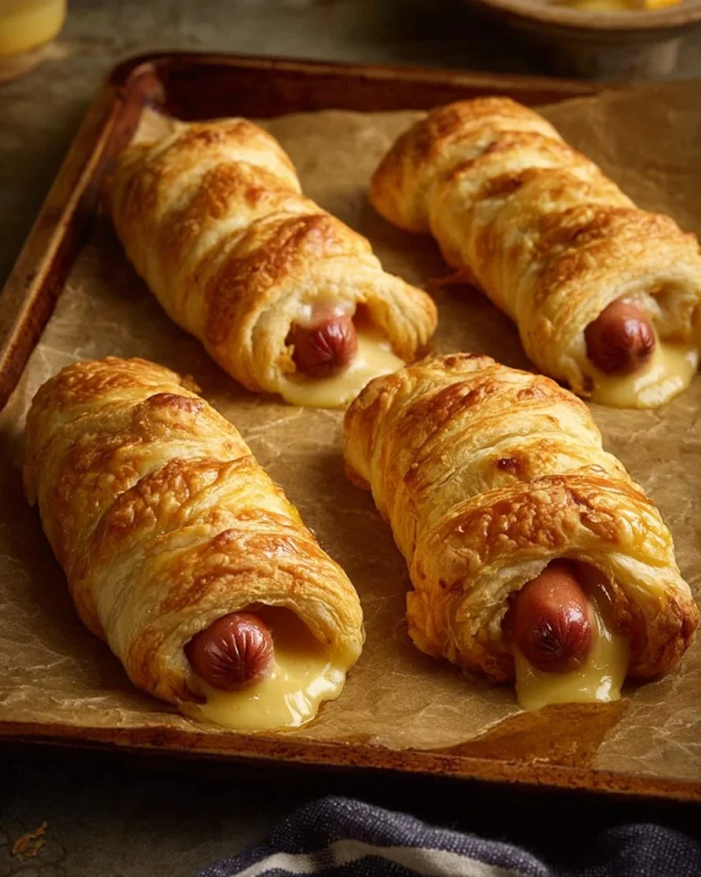 Delicious cheesy pigs in a blanket appetizer on a platter