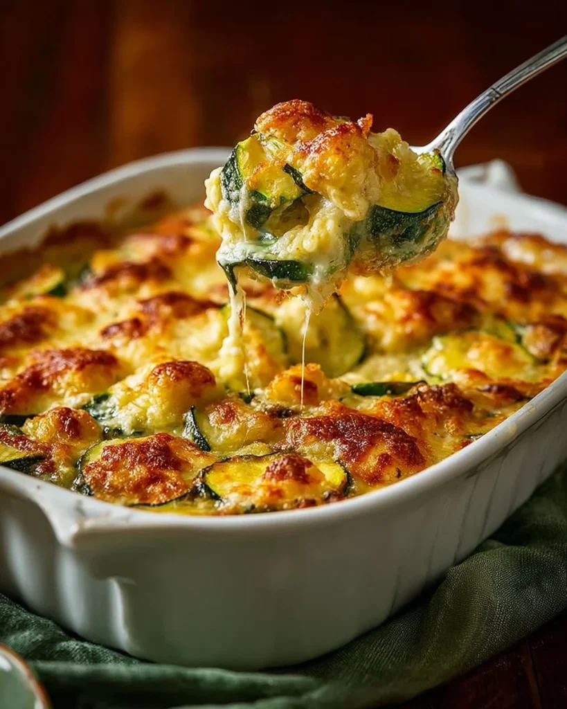 Delicious cheesy zucchini casserole baked to perfection