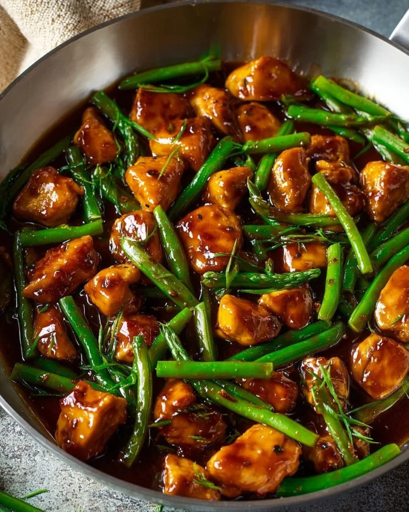 Delicious chicken and green beans dish served on a plate