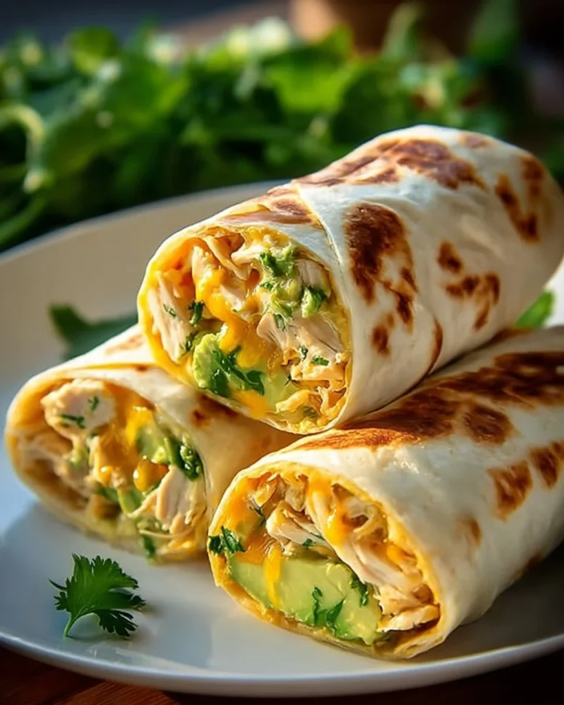 Delicious Chicken Avocado Burritos served on a plate